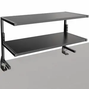 Black Clamp-on 30 inch 2-Tier Desk Shelf, STAND-SHELF30C | Above or Below Desk, 2 Level Shelving Unit for Table Accessories, Gaming Devices, and More, Storage Tray, Desktop Organizer Black Clamp-on 30 inch 2-Tier Desk Shelf, STAND-SHELF30C | Above or Below Desk, 2 Level Shelving Unit for Table Accessories, Gaming Devices, and More, Storage Tray, Desktop Organizer