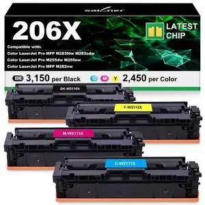 206X Toner Cartridges 4 Pack High Yield (with Chip) Compatible Replacement for HP 206X 206A for HP Color LaserJet Pro M255dw M255nw MFP M283fdw M283cdw M282nw M283fdn Printer - BCMY, W2110X W2110A 206X Toner Cartridges 4 Pack High Yield (with Chip) Compatible Replacement for HP 206X 206A for HP Color LaserJet Pro M255dw M255nw MFP M283fdw M283cdw M282nw M283fdn Printer - BCMY, W2110X W2110A