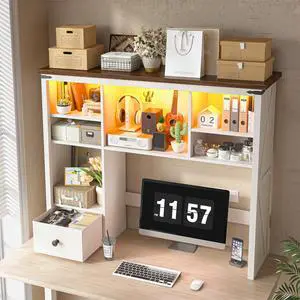 Farmhouse Desk Shelf, Adjustable Shelf with LED for Dorm & Office | Students & Remote Workers, Drawer & 8 Shelves, Adjustable Organizes Desktop Farmhouse Desk Shelf, Adjustable Shelf with LED for Dorm & Office | Students & Remote Workers, Drawer & 8 Shelves, Adjustable Organizes Desktop