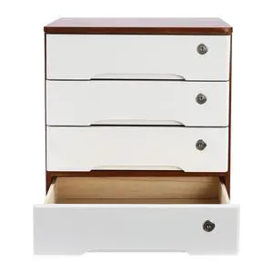 4 Drawers Wooden Desktop Storage Box W/Lockable Drawers,16 In H Office Supplies File Organizer, Flat File Cabinet,Wood Rail & Curved Handle For Dresser Tabletop. (Walnut + White) 4 Drawers Wooden Desktop Storage Box W/Lockable Drawers,16 In H Office Supplies File Organizer, Flat File Cabinet,Wood Rail & Curved Handle For Dresser Tabletop. (Walnut + White)