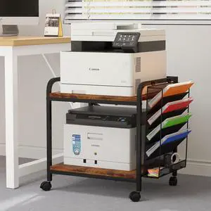 Large Printer Stand with File Holder Organizer, Adjustable Height Shelf with Wheels, Rolling Printer Cart with Storage for Printer Scanner Fax Home Office Use Rustic Brown Large Printer Stand with File Holder Organizer, Adjustable Height Shelf with Wheels, Rolling Printer Cart with Storage for Printer Scanner Fax Home Office Use Rustic Brown