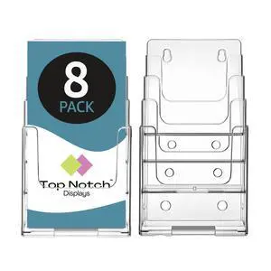 4" 4 Tier Clear Acrylic Flyer Holder Wall Mount or Countertop Design - Pamphlet Display Stand for Trifold Brochures for Offices, Retail, and Hospitality Pack of 8 4" 4 Tier Clear Acrylic Flyer Holder Wall Mount or Countertop Design - Pamphlet Display Stand for Trifold Brochures for Offices, Retail, and Hospitality Pack of 8