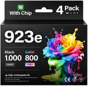 923e Ink Cartridges 4-Pack High Yield with chip Replacement for HP 923 923e 923XL Ink Compatible with HP OfficeJet Pro 8135e 8138e 8139e 8122e 8120 8123 8130 8133 Printer Ink Black Cyan Magenta Yellow 923e Ink Cartridges 4-Pack High Yield with chip Replacement for HP 923 923e 923XL Ink Compatible with HP OfficeJet Pro 8135e 8138e 8139e 8122e 8120 8123 8130 8133 Printer Ink Black Cyan Magenta Yellow