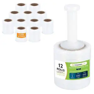 PSBM Mini Stretch Wrap with Plastic Handle, 12 Rolls 5 Inch x 650 Feet 100 Gauge Heavy Duty Clear Plastic Wrap Industrial Strength Shrink Film for Moving, Packing & Shipping PSBM Mini Stretch Wrap with Plastic Handle, 12 Rolls 5 Inch x 650 Feet 100 Gauge Heavy Duty Clear Plastic Wrap Industrial Strength Shrink Film for Moving, Packing & Shipping