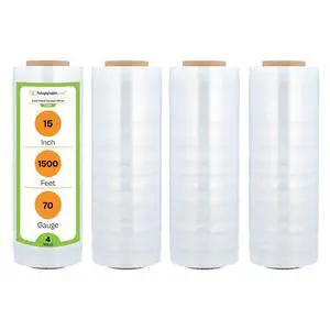 PSBM Stretch Wrap, 4 Rolls 15 Inch x 1500 Feet 70 Gauge Heavy Duty Clear Plastic Wrap Industrial Strength Shrink Film for Moving, Packing & Shipping PSBM Stretch Wrap, 4 Rolls 15 Inch x 1500 Feet 70 Gauge Heavy Duty Clear Plastic Wrap Industrial Strength Shrink Film for Moving, Packing & Shipping