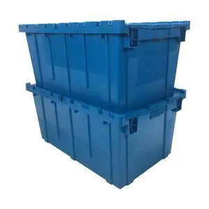 Storage Plastic Tote Crate Attached Lid, 27"x16.9"x12.5", Blue, 2 Pack Storage Plastic Tote Crate Attached Lid, 27"x16.9"x12.5", Blue, 2 Pack