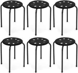 17.5-inch Height 6-Pack Round Plastic Stack Stools, Black | Backless School Classroom Decoration Stools with Metal Frame, Portable Stackable Chairs for Kids Children Students 17.5-inch Height 6-Pack Round Plastic Stack Stools, Black | Backless School Classroom Decoration Stools with Metal Frame, Portable Stackable Chairs for Kids Children Students