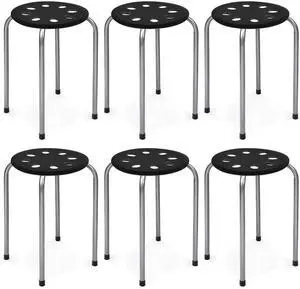 17.5-inch Height 6-Pack Round Plastic Stack Stools, Black+Grey | Backless School Classroom Decoration Stools with Metal Frame, Portable Stackable Chairs for Kids Children Students 17.5-inch Height 6-Pack Round Plastic Stack Stools, Black+Grey | Backless School Classroom Decoration Stools with Metal Frame, Portable Stackable Chairs for Kids Children Students