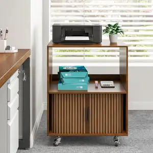 Printer Stand, 2-Tier Rolling Printer Cart with Wheels and Sliding Door, Under Desk Printer Table for Home Office, Walnut, 23.62" (Walnut) Printer Stand, 2-Tier Rolling Printer Cart with Wheels and Sliding Door, Under Desk Printer Table for Home Office, Walnut, 23.62" (Walnut)