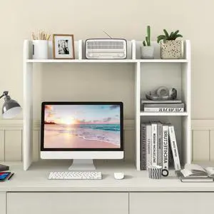 Desktop Bookshelf, 3-Tier Desk Organizer Shelves with 5 Display Rack, Countertop Storage Bookcase for Computer Desk, Desk Hutch Shelf for Top of Desk, Dorm, Home, Office (White) Desktop Bookshelf, 3-Tier Desk Organizer Shelves with 5 Display Rack, Countertop Storage Bookcase for Computer Desk, Desk Hutch Shelf for Top of Desk, Dorm, Home, Office (White)
