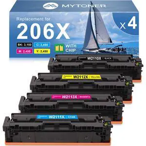 206X Toner Cartridges 4 Pack High Yield for M283fdw M283cdw M255dw | With Chip, Replacement for HP 206A W2110A W2110X, Compatible with Color LaserJet Pro M255 MFP M282 M283 Series Printer 206X Toner Cartridges 4 Pack High Yield for M283fdw M283cdw M255dw | With Chip, Replacement for HP 206A W2110A W2110X, Compatible with Color LaserJet Pro M255 MFP M282 M283 Series Printer