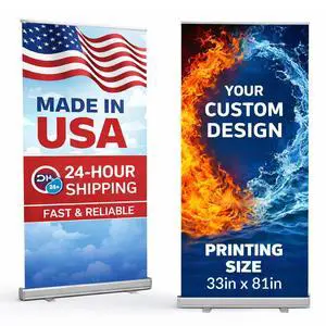 Custom Retractable Banner with Stand - 33x81 Inch Roll-Up Banner with Travel Bag, 1-Day Turnaround, Ideal for Trade Show Displays, Made in the USA Custom Retractable Banner with Stand - 33x81 Inch Roll-Up Banner with Travel Bag, 1-Day Turnaround, Ideal for Trade Show Displays, Made in the USA