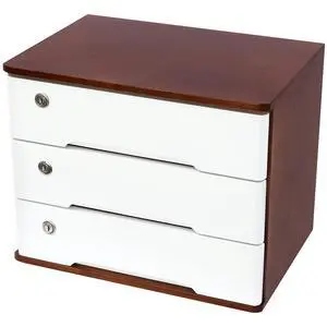 Wood Desk Organizer with 3 Drawers, Lockable Desktop Countertop Storage Cabinet for Home Office Supplies File Tabletop Organizing Unit, 15.75" x 11.02" x 12.2" (Dark Brown + White) Wood Desk Organizer with 3 Drawers, Lockable Desktop Countertop Storage Cabinet for Home Office Supplies File Tabletop Organizing Unit, 15.75" x 11.02" x 12.2" (Dark Brown + White)