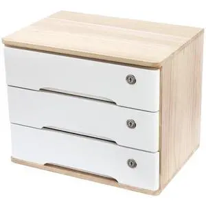 Wood Desk Organizer with 3 Drawers, Lockable Desktop Countertop Storage Cabinet for Home Office Supplies File Tabletop Organizing Unit, 15.75" x 11.02" x 12.2" (Wood) Wood Desk Organizer with 3 Drawers, Lockable Desktop Countertop Storage Cabinet for Home Office Supplies File Tabletop Organizing Unit, 15.75" x 11.02" x 12.2" (Wood)