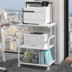 3-Tier Large Printer Stand with Storage, Rolling Printer Cart with Lockable Wheels for Home, Office (White) 3-Tier Large Printer Stand with Storage, Rolling Printer Cart with Lockable Wheels for Home, Office (White)