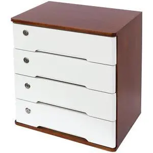Wood Desk Organizer with 4 Drawers, Lockable Desktop Countertop Storage Cabinet for Home Office Supplies File Tabletop Storage Box, 15.75" x 11.02" x 15.94" (Dark Brown + White) Wood Desk Organizer with 4 Drawers, Lockable Desktop Countertop Storage Cabinet for Home Office Supplies File Tabletop Storage Box, 15.75" x 11.02" x 15.94" (Dark Brown + White)