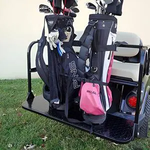 Huskey Universal Golf Bag Holder Bracket Attachment for Golf Cart Rear Seat | Holds two golf bags, Rear Seat side rails need to be 1"square tube and inner distance needs to be 43-1/2 in width Huskey Universal Golf Bag Holder Bracket Attachment for Golf Cart Rear Seat | Holds two golf bags, Rear Seat side rails need to be 1"square tube and inner distance needs to be 43-1/2 in width