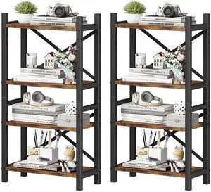 2-Pack Desktop Bookshelf, 4-Tier Stackable Narrow Bookcase, Adjustable Industrial Desk Organizer & Hutch - Rustic Brown Wood Desktop Book Organizer for Living Room, Bedroom & Home Office 2-Pack Desktop Bookshelf, 4-Tier Stackable Narrow Bookcase, Adjustable Industrial Desk Organizer & Hutch - Rustic Brown Wood Desktop Book Organizer for Living Room, Bedroom & Home Office