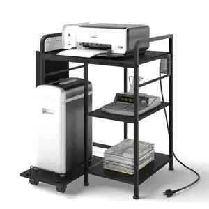 Large Home Printer Stand: 3 AC Outlets, 24x18 Inches Printer Table | Printer Shredder Stand with Storage for Home Office, 3 Tier Organizer Rack for Laser Printer, PC Tower,Fax Machine, Black Large Home Printer Stand: 3 AC Outlets, 24x18 Inches Printer Table | Printer Shredder Stand with Storage for Home Office, 3 Tier Organizer Rack for Laser Printer, PC Tower,Fax Machine, Black
