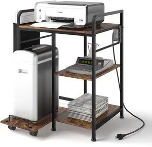 Home Printer Stand: 3-Outlet Charging Station - Power 3 Devices | Tidy Cord Management & Pull-Out Shredder Shelf, 24x18in Fits Large Printers/PC Tower, Side Storage Bag for Home Office, Brown Home Printer Stand: 3-Outlet Charging Station - Power 3 Devices | Tidy Cord Management & Pull-Out Shredder Shelf, 24x18in Fits Large Printers/PC Tower, Side Storage Bag for Home Office, Brown