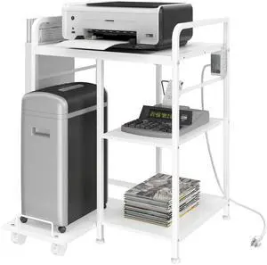Large Home Printer Stand: 3 AC Outlets, 24x18 Inches Printer Table | Printer Shredder Stand with Storage for Home Office, 3 Tier Organizer Rack for Laser Printer, PC Tower,Fax Machine, White Large Home Printer Stand: 3 AC Outlets, 24x18 Inches Printer Table | Printer Shredder Stand with Storage for Home Office, 3 Tier Organizer Rack for Laser Printer, PC Tower,Fax Machine, White