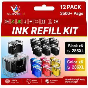 PG-285XL CL-286XL Ink Refill Kit for Canon 285XL 286XL Ink Cartridges Compatible for Canon 285 286 PG-285 CL-286 XL Work with Pixma TS7720 TS7722 TR7820 Printer Ink (12-Pack, 6BK/2C/2M/2Y) PG-285XL CL-286XL Ink Refill Kit for Canon 285XL 286XL Ink Cartridges Compatible for Canon 285 286 PG-285 CL-286 XL Work with Pixma TS7720 TS7722 TR7820 Printer Ink (12-Pack, 6BK/2C/2M/2Y)