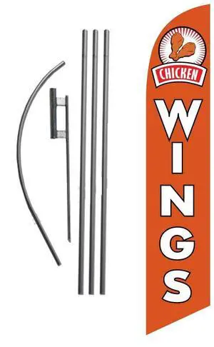 Chicken Wings Restaurant Advertising Feather Banner Swooper Flag Sign with Flag Pole Kit and Ground Stake Chicken Wings Restaurant Advertising Feather Banner Swooper Flag Sign with Flag Pole Kit and Ground Stake