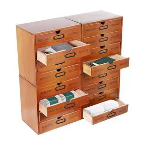 Vintage Wooden 16-Drawer Desk Organizer with Iron Label Holders - Multi-Purpose Storage Case for Cosmetics, Files, Books & Office Supplies, Compact Home/Office Organization (Brown) Vintage Wooden 16-Drawer Desk Organizer with Iron Label Holders - Multi-Purpose Storage Case for Cosmetics, Files, Books & Office Supplies, Compact Home/Office Organization (Brown)