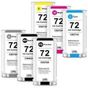 72 Ink Cartridges High Yield Compatible for HP 72 Ink Cartridge, Work for HP DesignJet T610 T620 T770 T790 T795 T1100 T1120 T1200 T1300 T2300 Printer (6-Pack, MBK/PBK/C/M/Y/GY) 72 Ink Cartridges High Yield Compatible for HP 72 Ink Cartridge, Work for HP DesignJet T610 T620 T770 T790 T795 T1100 T1120 T1200 T1300 T2300 Printer (6-Pack, MBK/PBK/C/M/Y/GY)