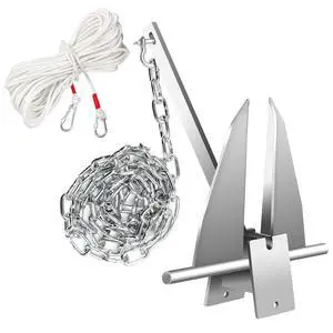Boat Anchor Kit, Fluke Style Anchor, Galvanized Steel Hot Dipped Fluke Anchor Includes Anchor,Chain,Rope, Shackles for Boat Mooring on The Beach Boat Anchor Kit, Fluke Style Anchor, Galvanized Steel Hot Dipped Fluke Anchor Includes Anchor,Chain,Rope, Shackles for Boat Mooring on The Beach