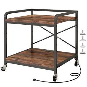 Under Desk Printer Stand with Power Outlet,2 Tier Large Printer Table with Adjustable Shelf,Rolling Printer Cart with Industrial Wheels for Home Office,20"×20" Rustic Brown Under Desk Printer Stand with Power Outlet,2 Tier Large Printer Table with Adjustable Shelf,Rolling Printer Cart with Industrial Wheels for Home Office,20"×20" Rustic Brown