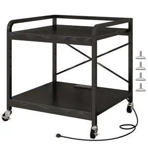 Under Desk Printer Stand with Power Outlet,2 Tier Large Printer Table with Adjustable Shelf,Rolling Printer Cart with Industrial Wheels for Home Office,20"×20" Black Under Desk Printer Stand with Power Outlet,2 Tier Large Printer Table with Adjustable Shelf,Rolling Printer Cart with Industrial Wheels for Home Office,20"×20" Black