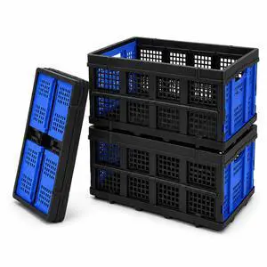Collapsible Storage Crates 3 Pack, Stackable Foldable Storage Bins for Garage, Car Trunk, Warehouse & Home Organization, Heavy Duty Plastic Utility Crates, 49L, Blue Collapsible Storage Crates 3 Pack, Stackable Foldable Storage Bins for Garage, Car Trunk, Warehouse & Home Organization, Heavy Duty Plastic Utility Crates, 49L, Blue