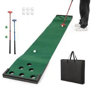 Golf Putting Mat, Portable Golf Game Set with 2 Adjustable Putters, 6 Balls, Carrying Bag, Indoor & Outdoor Putting Green Mat for Practice, Suits Office, Home, Backyard Golf Putting Mat, Portable Golf Game Set with 2 Adjustable Putters, 6 Balls, Carrying Bag, Indoor & Outdoor Putting Green Mat for Practice, Suits Office, Home, Backyard