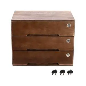 Wooden Storage Box with 3 Drawers, Vintage Office Supplies and Accessories Letter Tray, Wood Desktop School Supply Organizer, Library Card Catalog Cabinet, Rustic Jewelry Box with Lock Wooden Storage Box with 3 Drawers, Vintage Office Supplies and Accessories Letter Tray, Wood Desktop School Supply Organizer, Library Card Catalog Cabinet, Rustic Jewelry Box with Lock