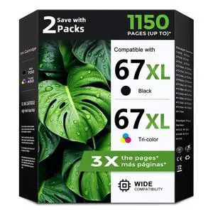 67XL Ink Cartridges Black/Color Combo Pack Replacement for HP Ink 67 XL HP67XL Cartridge for 2700 2700e 4100 6400 4155e 2755e 2752e 4100e 6458 6455e 4152 6055e 6052e 4152e 2742e 6400e Printer (2 Pack) 67XL Ink Cartridges Black/Color Combo Pack Replacement for HP Ink 67 XL HP67XL Cartridge for 2700 2700e 4100 6400 4155e 2755e 2752e 4100e 6458 6455e 4152 6055e 6052e 4152e 2742e 6400e Printer (2 Pack)