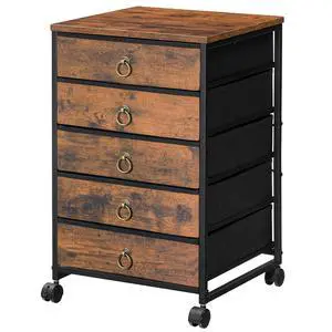 5-Drawer Chest, File Cabinet, Office Cabinet with Drawers, Rolling Printer Stand for Living Room, Home Office, Nonwovens Drawer, Easy Assembly, Rustic Brown BF50WJ01 5-Drawer Chest, File Cabinet, Office Cabinet with Drawers, Rolling Printer Stand for Living Room, Home Office, Nonwovens Drawer, Easy Assembly, Rustic Brown BF50WJ01