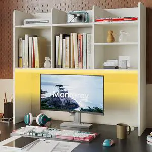 Desk Hutch Dorm with LED Lights, Desktop Bookshelf with 7 Shelves | Desktop Shelf, Bookshelf Storage for College Dorm Office Home, White Desk Hutch Dorm with LED Lights, Desktop Bookshelf with 7 Shelves | Desktop Shelf, Bookshelf Storage for College Dorm Office Home, White