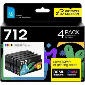 712XL Ink Cartridges Replacement for HP 712 Ink Cartridges, 4 Pack | Work with HP DesignJet T210 T650 T630 T230 Studio Plotter Printer, Easy Install, High Yield, 80-ml Black + 29-ml CoIor 712XL Ink Cartridges Replacement for HP 712 Ink Cartridges, 4 Pack | Work with HP DesignJet T210 T650 T630 T230 Studio Plotter Printer, Easy Install, High Yield, 80-ml Black + 29-ml CoIor