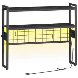 Desktop Bookcase, 37.4" Large Desk Shelf, 2-Tier Desktop Organizer, Wooden Office Storage Rack with Outlets, Display Shelf Rack with Light Strip, Desk Hutch for Office, Black BB13UDSJ01 Desktop Bookcase, 37.4" Large Desk Shelf, 2-Tier Desktop Organizer, Wooden Office Storage Rack with Outlets, Display Shelf Rack with Light Strip, Desk Hutch for Office, Black BB13UDSJ01