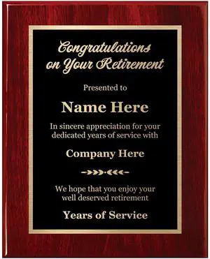 Customized Retirement Plaque 8x10 Executive Series, Personalized Award for Employees, Mahogany Piano Wood Board, Customize Now! Customized Retirement Plaque 8x10 Executive Series, Personalized Award for Employees, Mahogany Piano Wood Board, Customize Now!