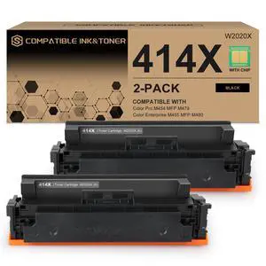 414X Black Toner Cartridge High-Yield (with Chip) Compatible Replacement for HP 414X Works with Color Pro MFP M479fdw M479fdn M454dw M454dn M479dw M455dn M480f Printer | W2020X 414A W2020A, Pack of 2 414X Black Toner Cartridge High-Yield (with Chip) Compatible Replacement for HP 414X Works with Color Pro MFP M479fdw M479fdn M454dw M454dn M479dw M455dn M480f Printer | W2020X 414A W2020A, Pack of 2