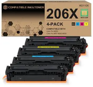 206X 206A High Yield Toner Cartridges 4 Pack (with Chip) Works with HP Color Pro MFP M283fdw M283cdw, Pro M255dw M255nw, MFP M282nw M283 M282 M255 Printer | W2110X W2111X W2112X W2113X 206A W2110A 206X 206A High Yield Toner Cartridges 4 Pack (with Chip) Works with HP Color Pro MFP M283fdw M283cdw, Pro M255dw M255nw, MFP M282nw M283 M282 M255 Printer | W2110X W2111X W2112X W2113X 206A W2110A