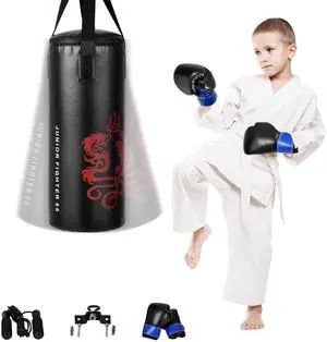 Kids Punching Bag Set, Prefilled Junior Kick Boxing Bag Kit with Gloves & Jumping Rope, Heavy Duty Wall Mounted Punching Bag for Youth MMA, Martial Kungfu Thai Training Kids Punching Bag Set, Prefilled Junior Kick Boxing Bag Kit with Gloves & Jumping Rope, Heavy Duty Wall Mounted Punching Bag for Youth MMA, Martial Kungfu Thai Training