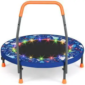 36 Toddler Trampoline with Lights, Folding Springless ASTM Approved Small Kids Rebounder with Foam Handle, Safety Padded Cover & Foldable Legs, Mini Indoor Baby Trampolines (Dark Blue) 36 Toddler Trampoline with Lights, Folding Springless ASTM Approved Small Kids Rebounder with Foam Handle, Safety Padded Cover & Foldable Legs, Mini Indoor Baby Trampolines (Dark Blue)