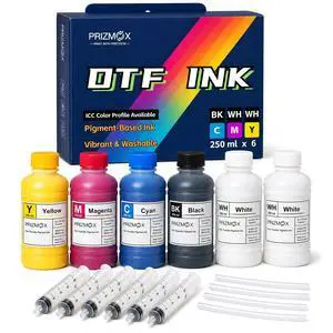 DTF Ink 1500ML Combo Pack Pigment Ink Use with DTF Film Heat Transfer Printing, Refill for DTF Printer DX5 DX7 5113 XP600 I3200 4720 XP15000(2 White+KCMY, 250ml x 6) DTF Ink 1500ML Combo Pack Pigment Ink Use with DTF Film Heat Transfer Printing, Refill for DTF Printer DX5 DX7 5113 XP600 I3200 4720 XP15000(2 White+KCMY, 250ml x 6)