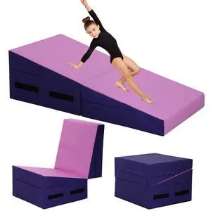 Folding Incline Gymnastics Mat for Tumbling, Folding Tumbling Mats Cheese Wedge Incline Mat with Non-Slip PU Leather Surface & Handles, Gym Fitness Tumbling Matts for Kids Girls Home Training Exercise Folding Incline Gymnastics Mat for Tumbling, Folding Tumbling Mats Cheese Wedge Incline Mat with Non-Slip PU Leather Surface & Handles, Gym Fitness Tumbling Matts for Kids Girls Home Training Exercise