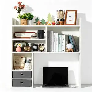 Desktop Bookshelf, High-Capacity Desk Hutch Organizer with 7 Shelves and 2 Drawers for Computer Desk, Desk Shelf Organizer for Dorm Office Home, White Desktop Bookshelf, High-Capacity Desk Hutch Organizer with 7 Shelves and 2 Drawers for Computer Desk, Desk Shelf Organizer for Dorm Office Home, White