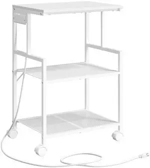 Mobile Printer Stand, 3-Tier Industrial Printer Cart with 2 AC Outlets and 2 USB Ports, Rolling Printer Table on Wheels for Home Offices Kitchen Organization Rack, White PTWT78E01 Mobile Printer Stand, 3-Tier Industrial Printer Cart with 2 AC Outlets and 2 USB Ports, Rolling Printer Table on Wheels for Home Offices Kitchen Organization Rack, White PTWT78E01
