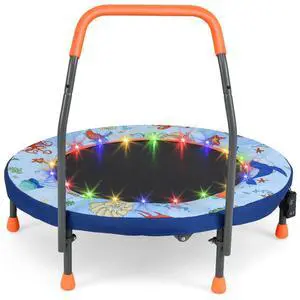 36 Toddler Trampoline with Lights, Folding Springless ASTM Approved Small Kids Rebounder with Foam Handle, Safety Padded Cover & Foldable Legs, Mini Indoor Baby Trampolines 36 Toddler Trampoline with Lights, Folding Springless ASTM Approved Small Kids Rebounder with Foam Handle, Safety Padded Cover & Foldable Legs, Mini Indoor Baby Trampolines